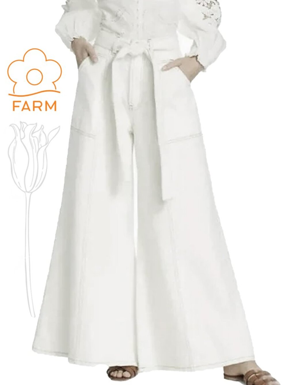 Farm Rio Off White (Natural) High Waisted Wide Leg Denim Jeans NWOT